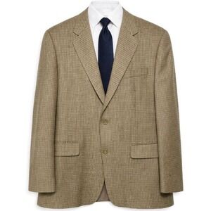 Lauren Ralph Lauren Blazer Mens 46R Houndstooth Sport Coat Tan Silk Wool Blend